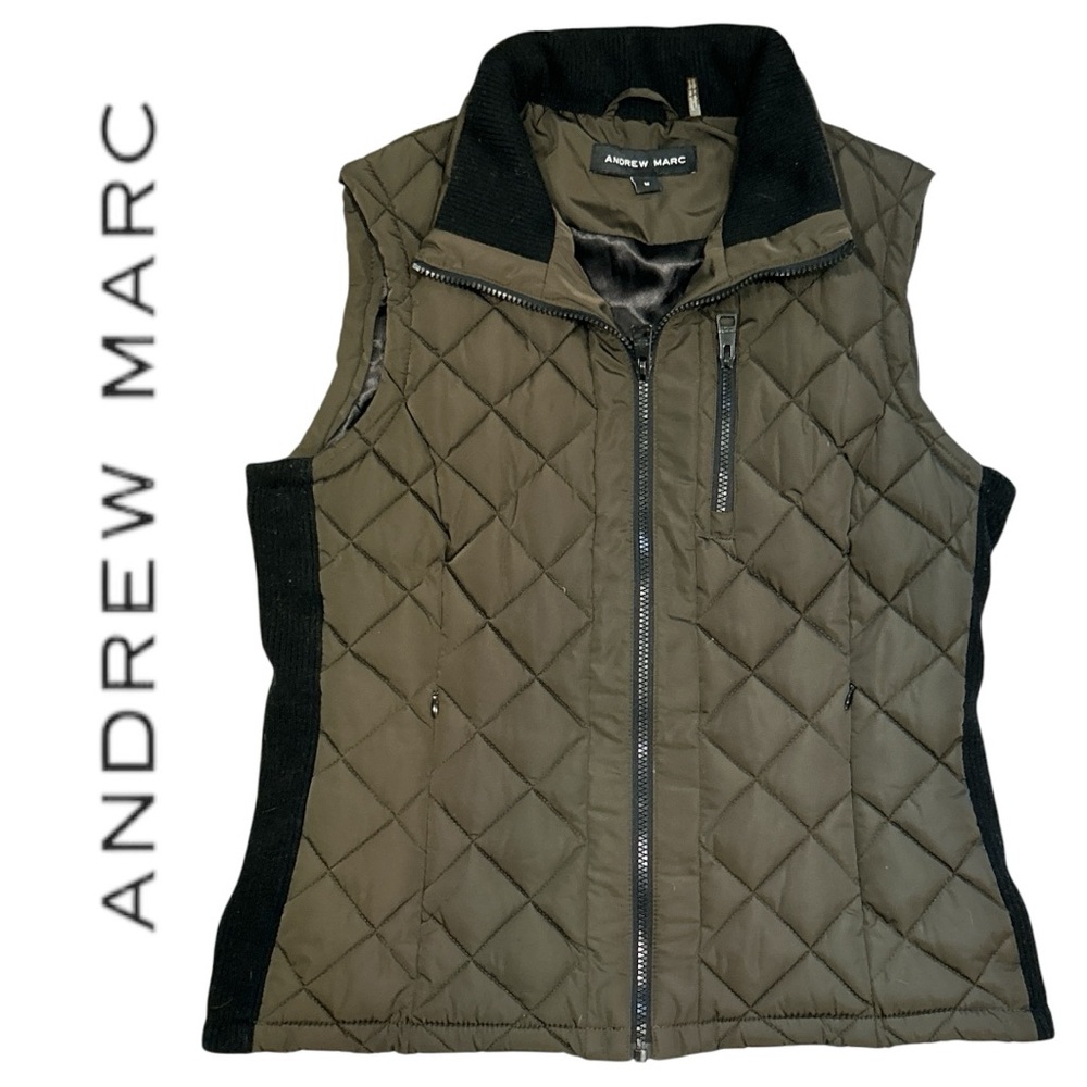Andrew Marc Women’s Khaki Green and Black Puffer Vest - Size M